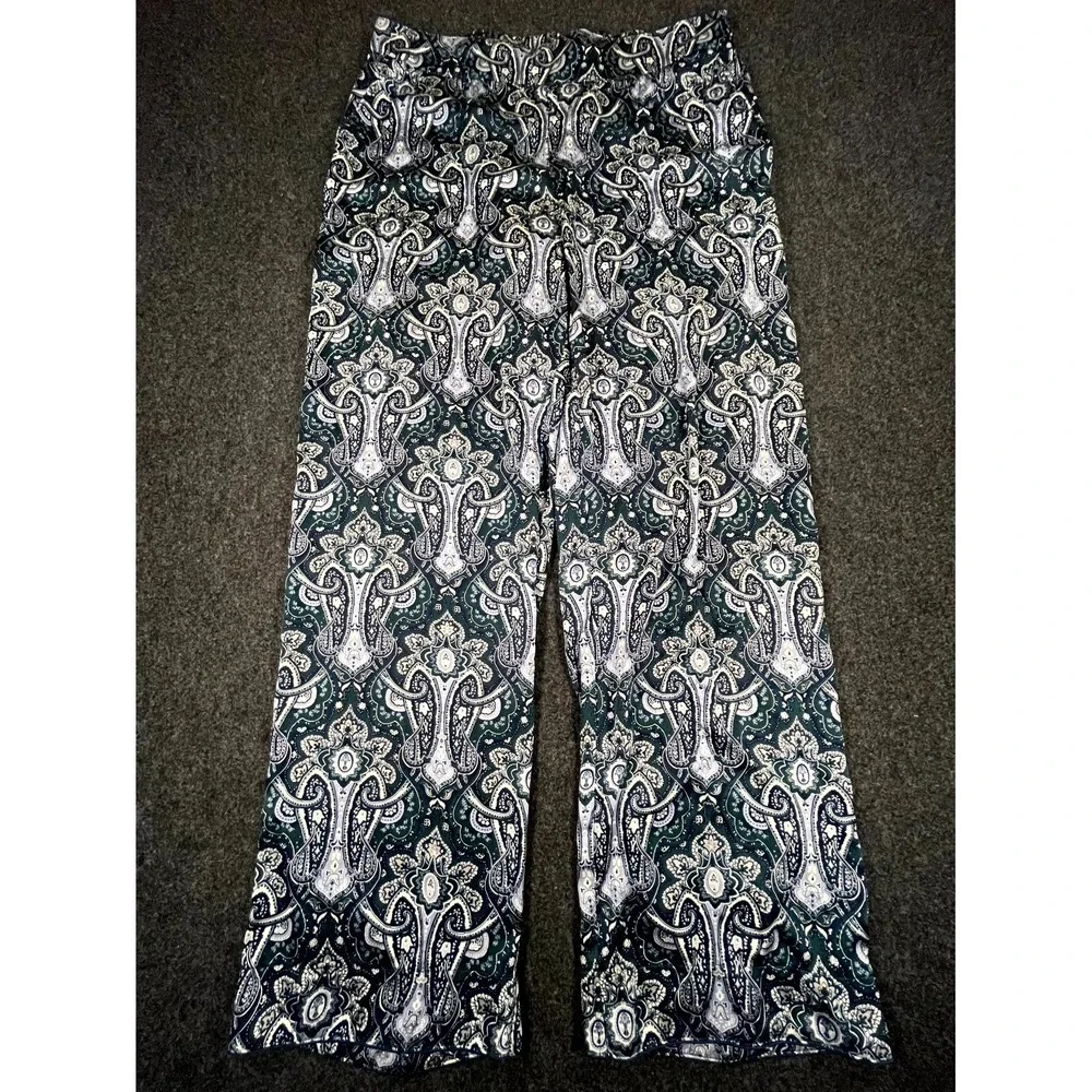 Soma Pajama Pants Womens Medium Blue‎ Paisley Stretch Lounge Sleepwear High Rise